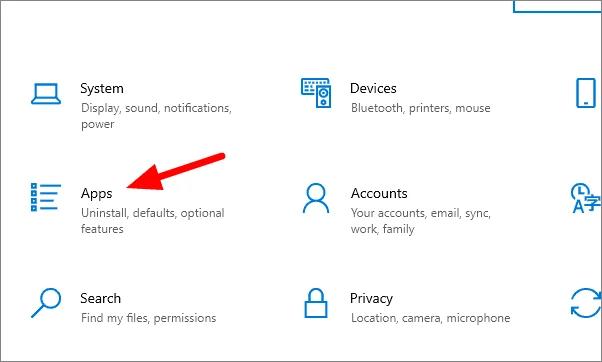 Select The 'Apps’ Section select the ‘Apps’ section