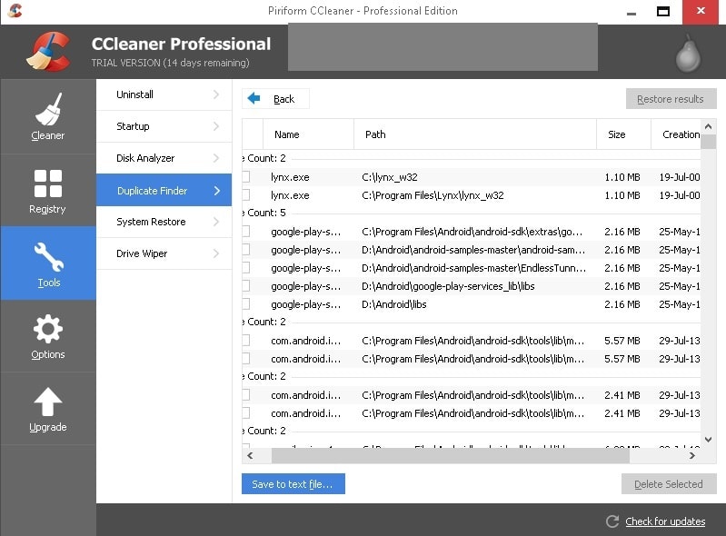 CCleaner duplicate file finder