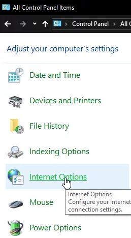 Choose Internet Options choose Internet Options