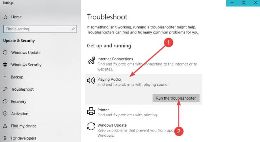 Click On Playing Audio Option Then Click On Run the Troubleshooter Click On Playing Audio Option Then Click On Run the Troubleshooter