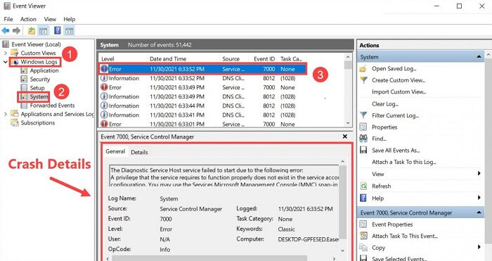 Click on the Error events Click on the Error events