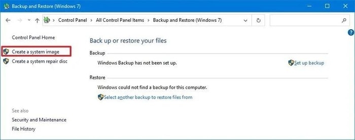Click On The ‘Create a system image' click on the ‘Create a system image