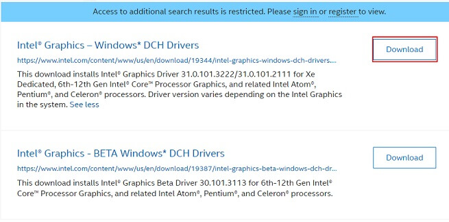 intel graphics driver Download button intel graphics driver Download button