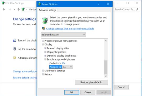 Enable Adaptive Brightness Section Enable Adaptive Brightness" section