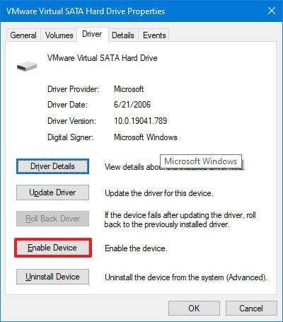 hard disk Properties - Enable Device hard disk Properties - Enable Device