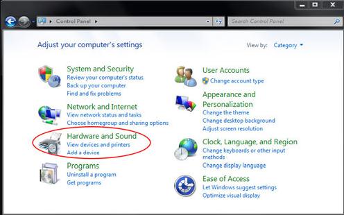 Select Hardware and Sound select "Hardware, and Sound