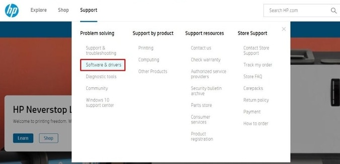 HP Support -Click on Software and Drivers HP Support -Click on Software and Drivers