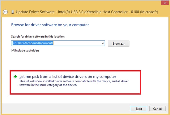 Let me pick from a list of device drivers on my computer Let me pick from a list of device drivers on my computer