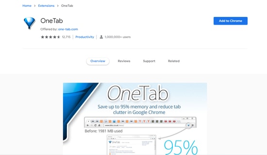 One Tab One Tab is one essential chrome security plugin