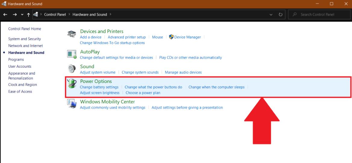 Select Power Options select "Power Options