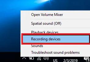 select the Recording Devices option