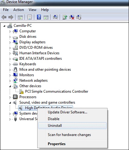 Select option to uninstall specific sound driver Select option to uninstall specific sound driver