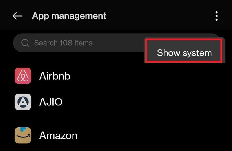 Show System Apps Show System Apps