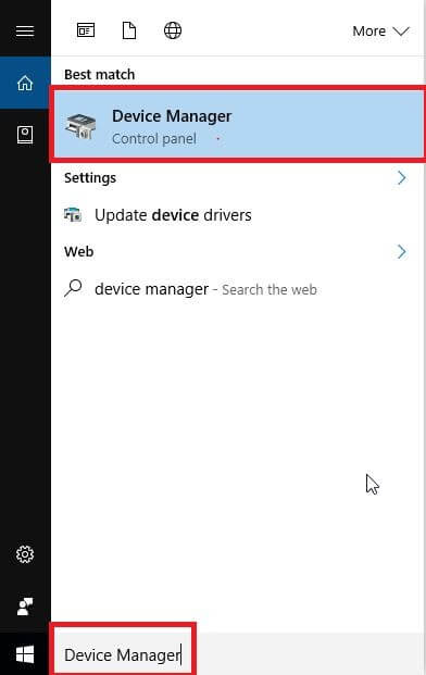 Type Device Manager and Select Best Match From Appeared Search Result Type Device Manager and Select Best Match From Appeared Search Result