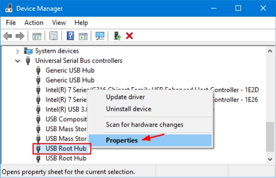 USB Root Hub Properties USB Root Hub Properties