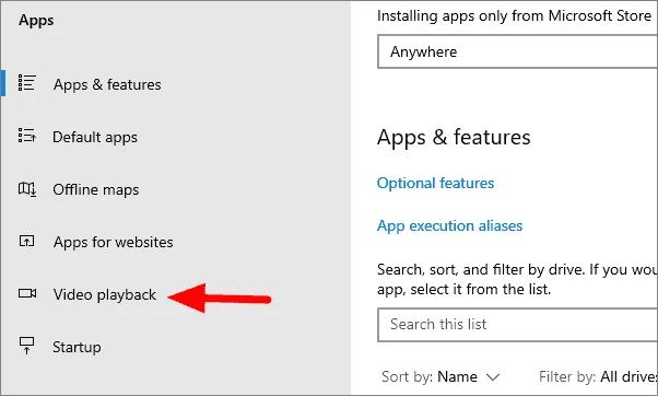 Select The Video Playback Option select the Video Playback option