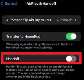 Airplay & Handoff to continue and toggle off Handoff Airplay & Handoff to continue and toggle off Handoff