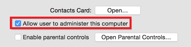 Allow users to administer this computer. Allow users to administer this computer.