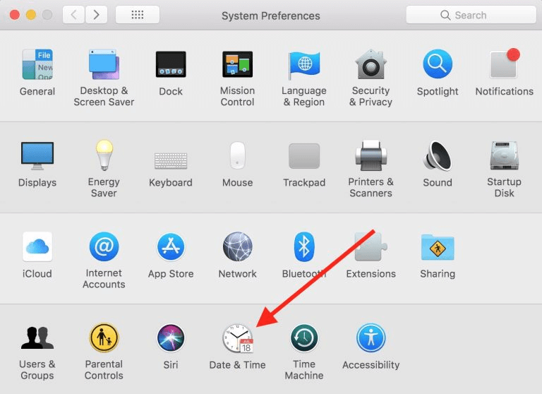Apple menu to System Preferences to Date & Time Apple menu to System Preferences to Date & Time