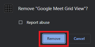 Click on Remove button to delete Google meet grid view Click on Remove button to delete Google meet grid view