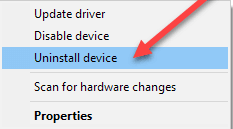 Choose Uninstall Device Option Click Right On It To Choose Uninstall