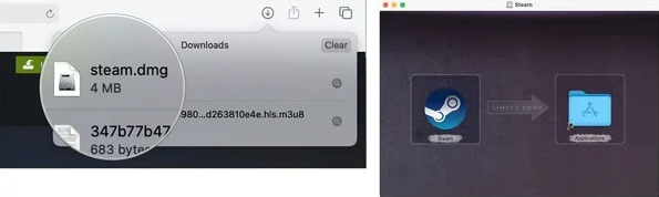 Drag Steam into the Applications folder Drag Steam into the Applications folder