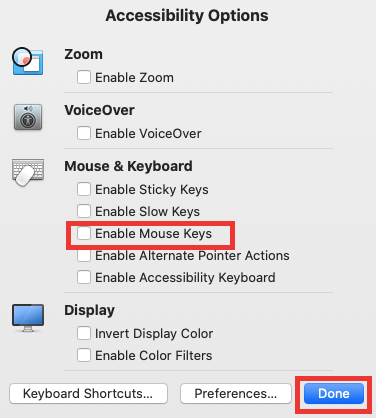Enable Mouse Keys Enable Mouse Keys