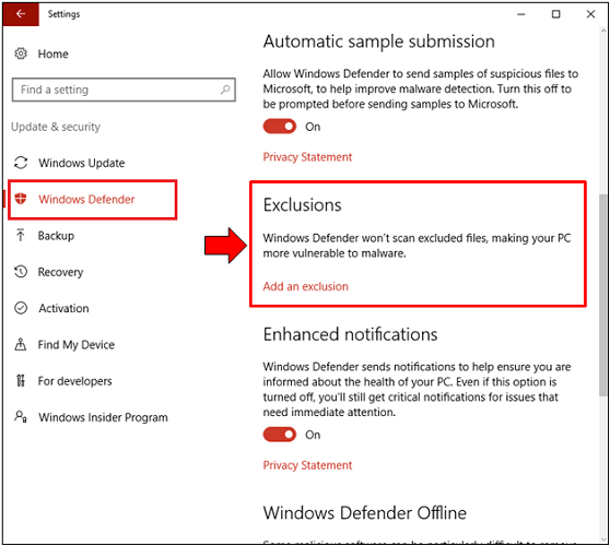 Exclusion Under Windows Defender Setting exclusion under windows defender setting