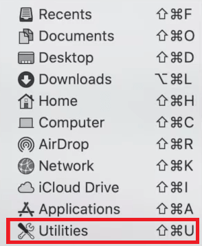 Finder menu - click on utilities Finder menu - click on utilities