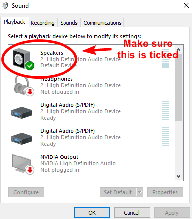 green tick mark on the Speakers option green tick mark on the Speakers option