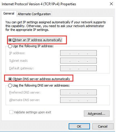 Obtain an IP address automatically Obtain an IP address automatically
