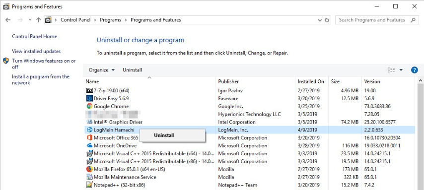 Reinstall LogMeIn Hamachi Service