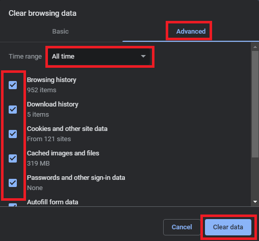 Select all browsing data Select all browsing data