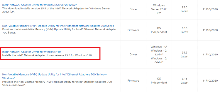 Select Intel Network Adapter Driver for Windows 10 Select Intel Network Adapter Driver for Windows 10