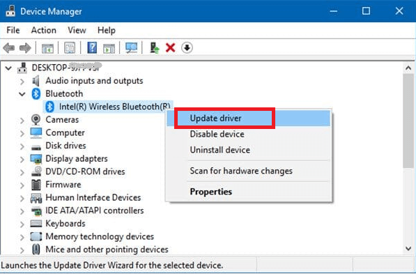 Select Update Driver Option To Update Bluetooth Driver Windows 10 Select Update Driver Option To Update Bluetooth Driver Windows 10