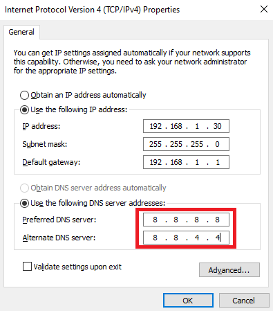 Set the Preferred DNS server Set the Preferred DNS server