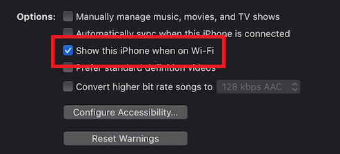 Show this iPhone when on Wi-Fi Show this iPhone when on Wi-Fi