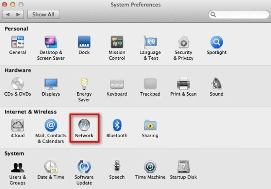 System Preferences and then choose Network System Preferences and then choose Network