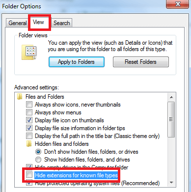 the Hide extensions for known file types and uncheck the option. the Hide extensions for known file types and uncheck the option.