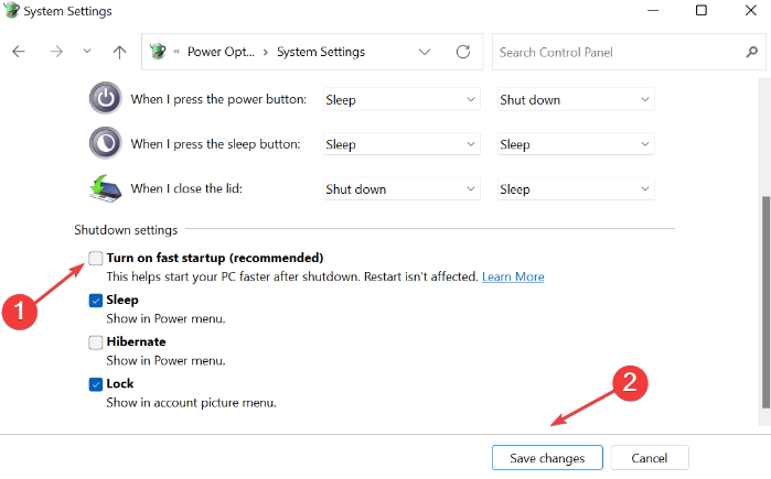 Turn on fast startup Turn on fast startup