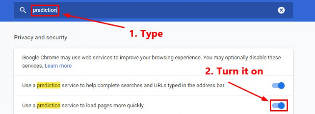 Turn on the Prediction Service on your Chrome Turn on the Prediction Service on your Chrome